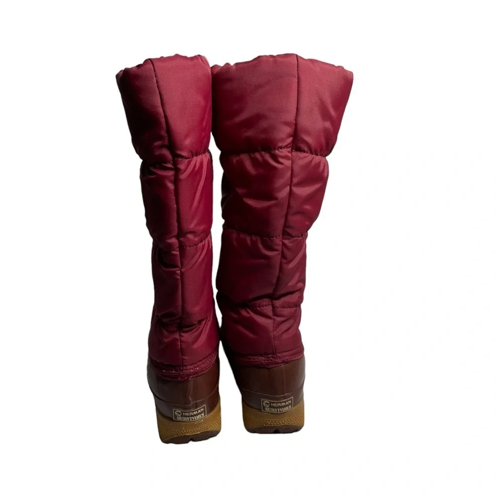 NWT Vintage Herman Survivors Maroon Nylon Quilted Boots Rubber Soles Size 6